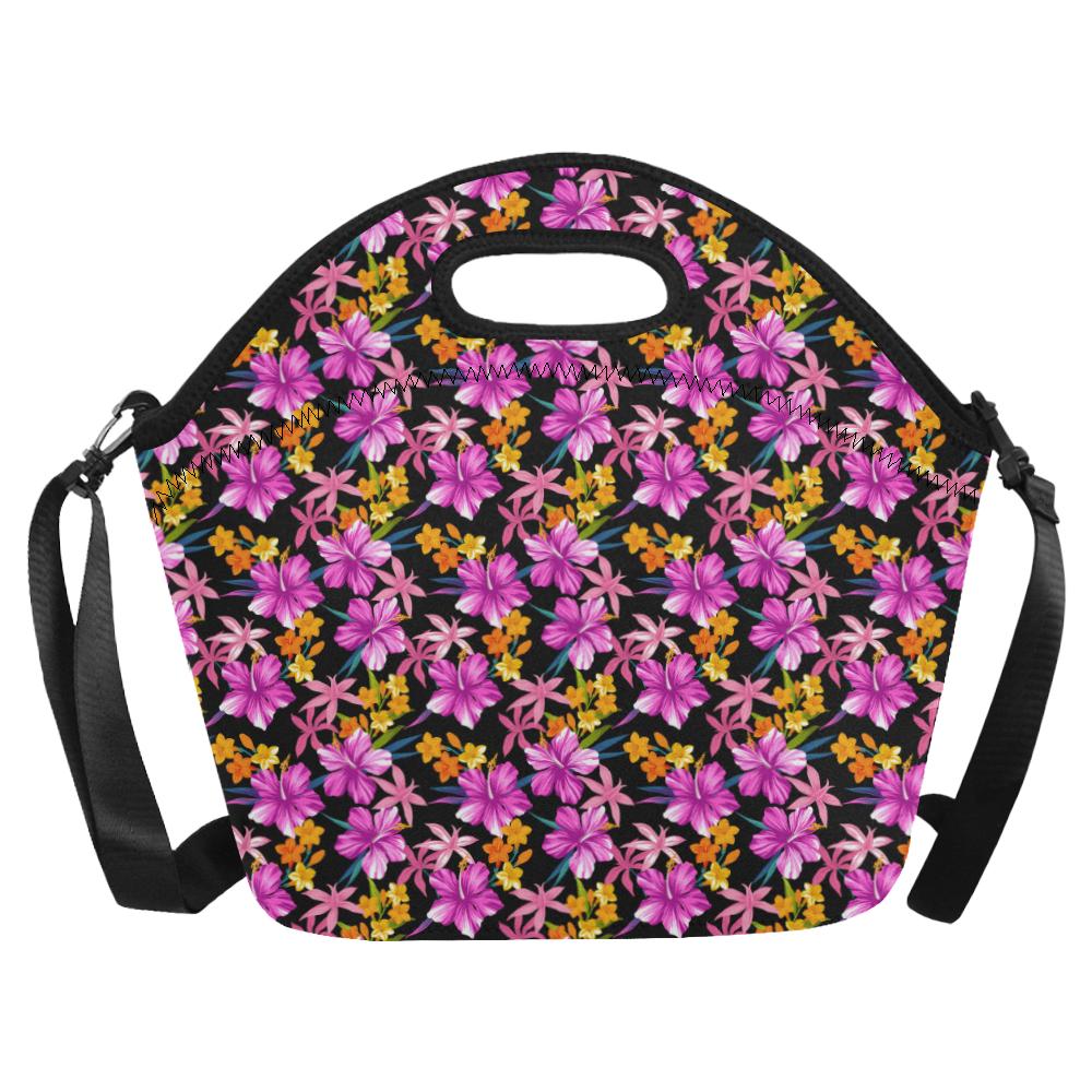 Tropical Folower Pink Hibiscus Print Neoprene Lunch Bag (Model 1669)(Large)-JTAMIGO.COM