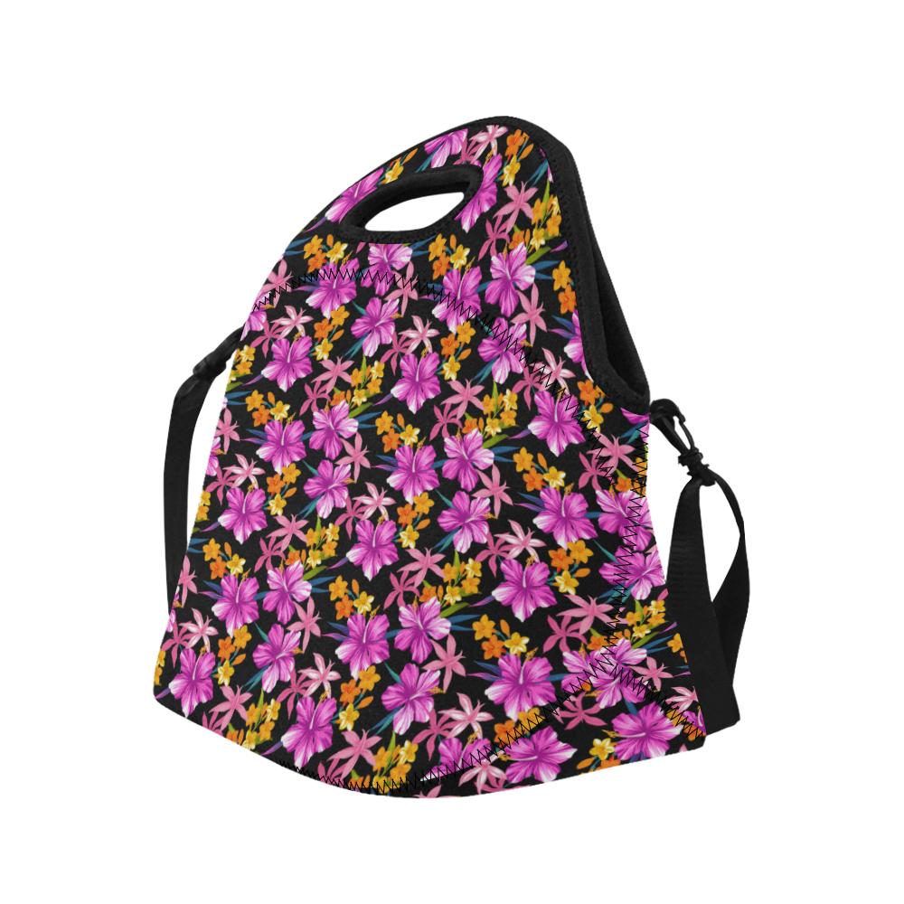 Tropical Folower Pink Hibiscus Print Neoprene Lunch Bag (Model 1669)(Large)-JTAMIGO.COM