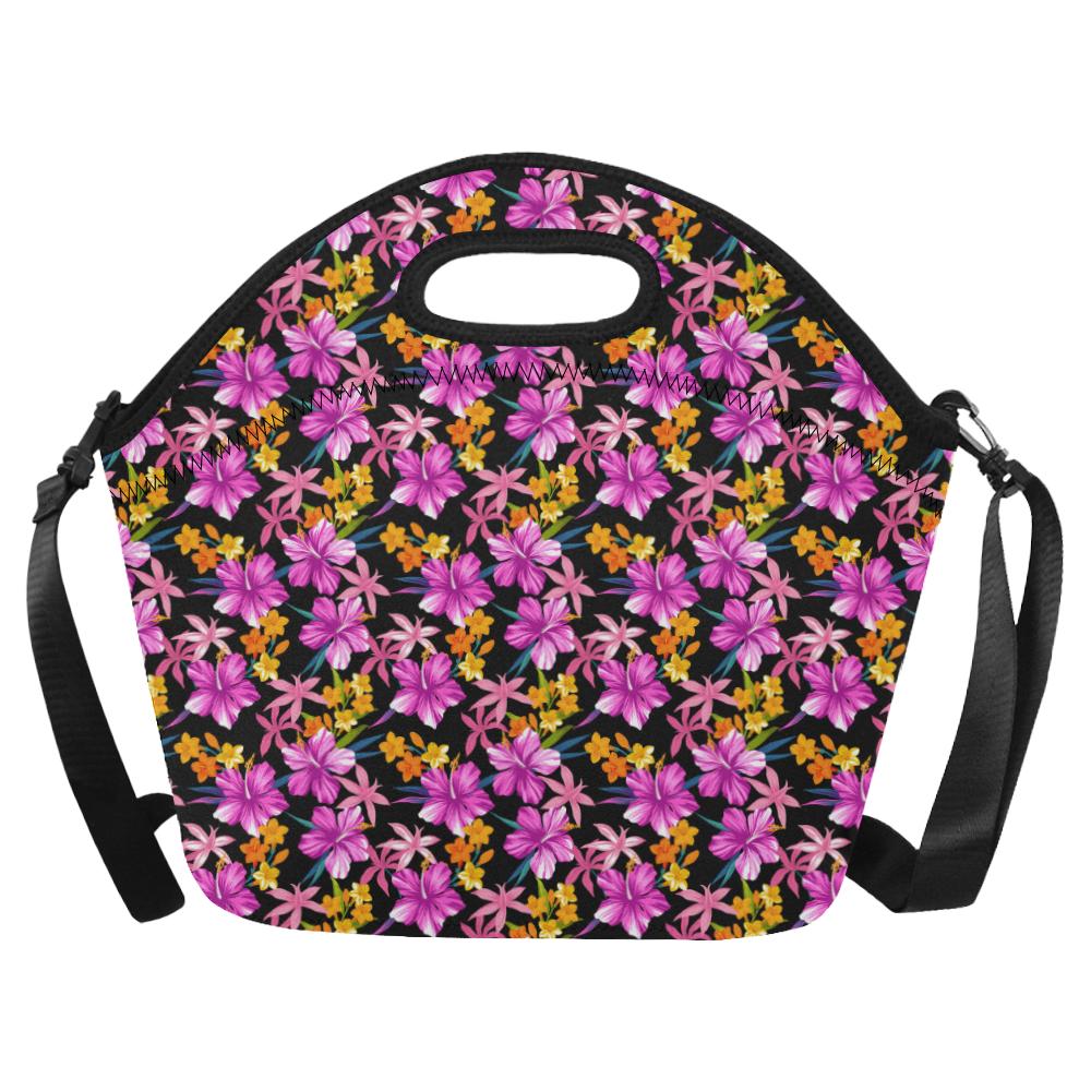 Tropical Folower Pink Hibiscus Print Neoprene Lunch Bag (Model 1669)(Large)-JTAMIGO.COM