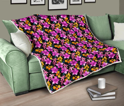 Tropical Folower Pink Hibiscus Print Premium Quilt-JTAMIGO.COM