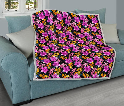Tropical Folower Pink Hibiscus Print Premium Quilt-JTAMIGO.COM