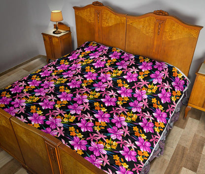 Tropical Folower Pink Hibiscus Print Premium Quilt-JTAMIGO.COM
