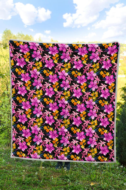 Tropical Folower Pink Hibiscus Print Premium Quilt-JTAMIGO.COM