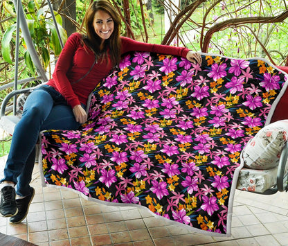 Tropical Folower Pink Hibiscus Print Premium Quilt-JTAMIGO.COM