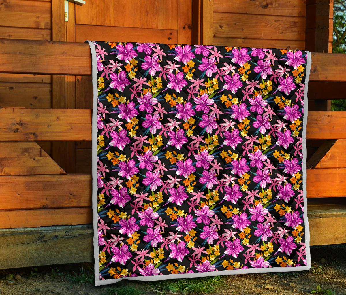 Tropical Folower Pink Hibiscus Print Premium Quilt-JTAMIGO.COM