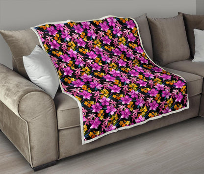 Tropical Folower Pink Hibiscus Print Premium Quilt-JTAMIGO.COM