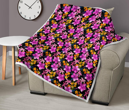 Tropical Folower Pink Hibiscus Print Premium Quilt-JTAMIGO.COM