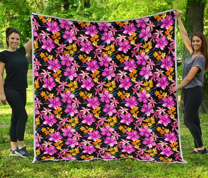 Tropical Folower Pink Hibiscus Print Premium Quilt-JTAMIGO.COM