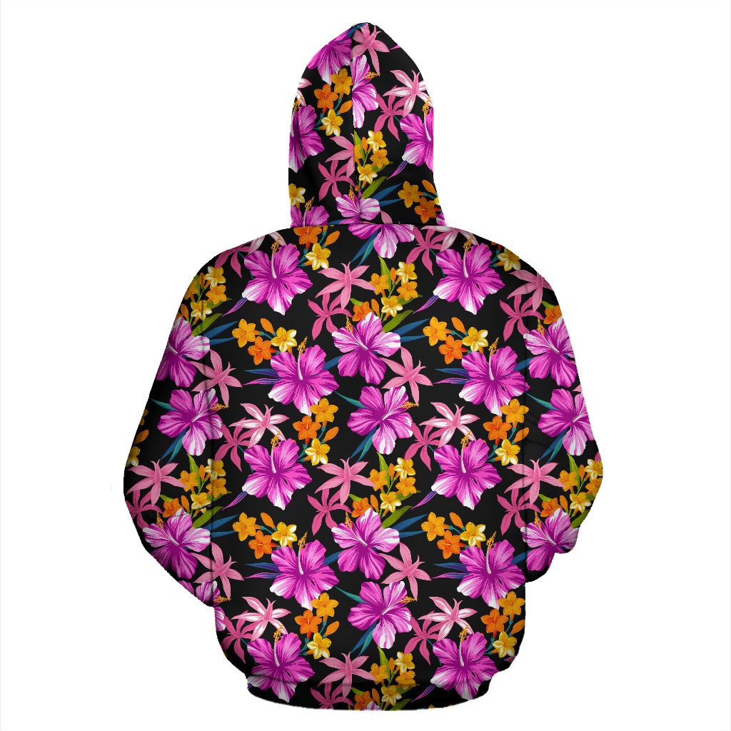 Tropical Folower Pink Hibiscus Print Pullover Hoodie