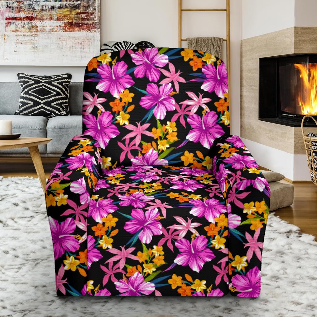 Tropical Folower Pink Hibiscus Print Single Sofa Slipcover -JTAMIGO.COM