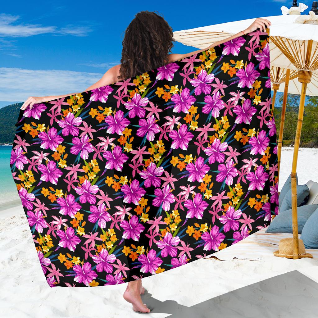 Tropical Folower Pink Hibiscus Print Sarong Pareo Wrap