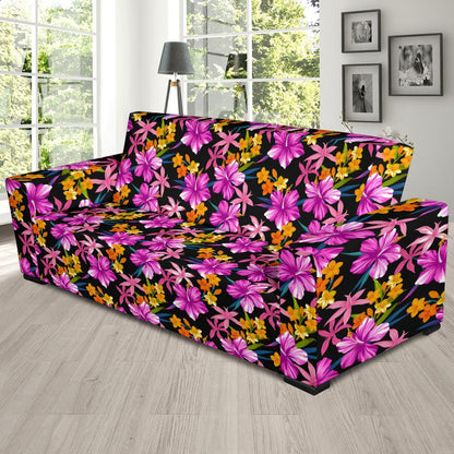 Tropical Folower Pink Hibiscus Print Sofa Slipcover-JTAMIGO.COM