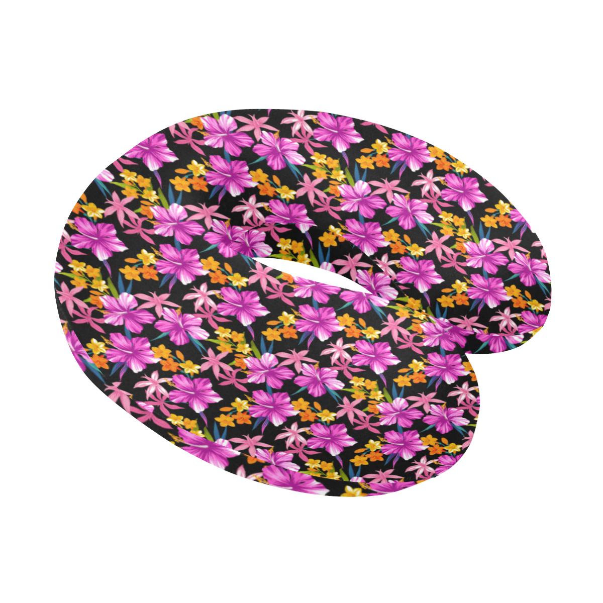 Tropical Folower Pink Hibiscus Print U-Shaped Travel Neck Pillow-JTAMIGO.COM