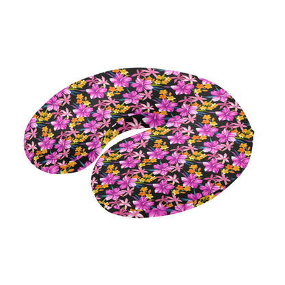 Tropical Folower Pink Hibiscus Print U-Shaped Travel Neck Pillow-JTAMIGO.COM