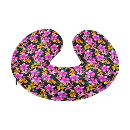 Tropical Folower Pink Hibiscus Print U-Shaped Travel Neck Pillow-JTAMIGO.COM