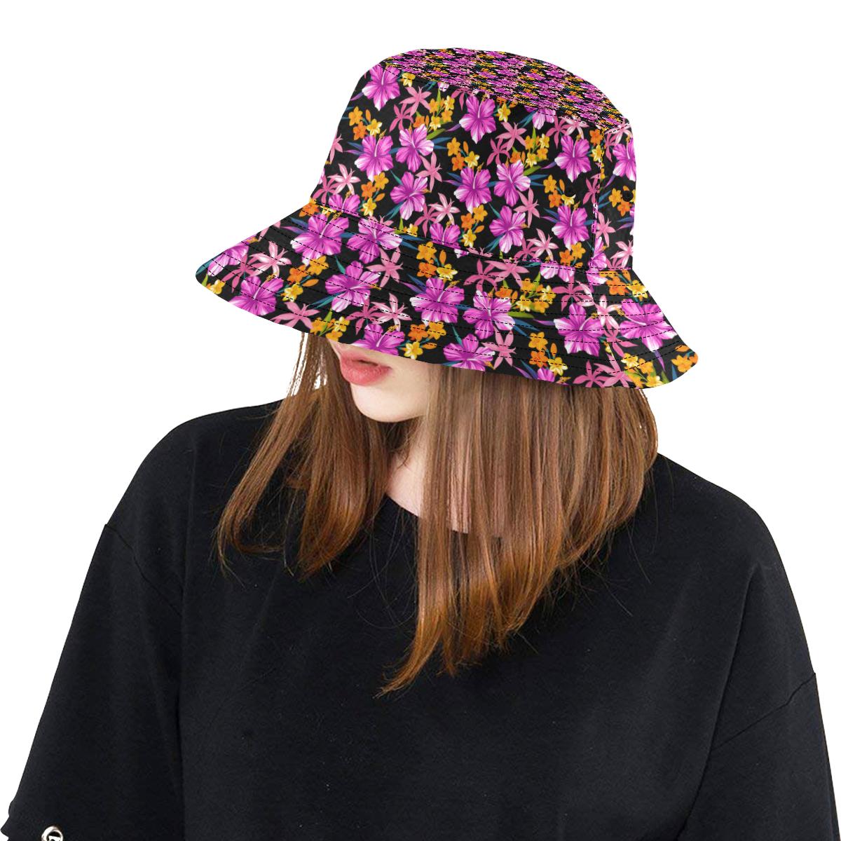 Tropical Folower Pink Hibiscus Print Unisex Bucket Hat