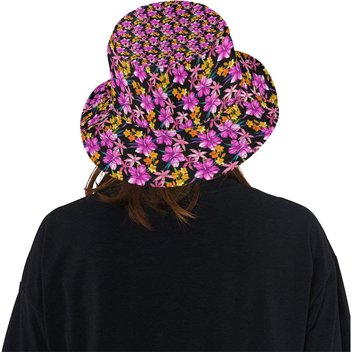 Tropical Folower Pink Hibiscus Print Unisex Bucket Hat