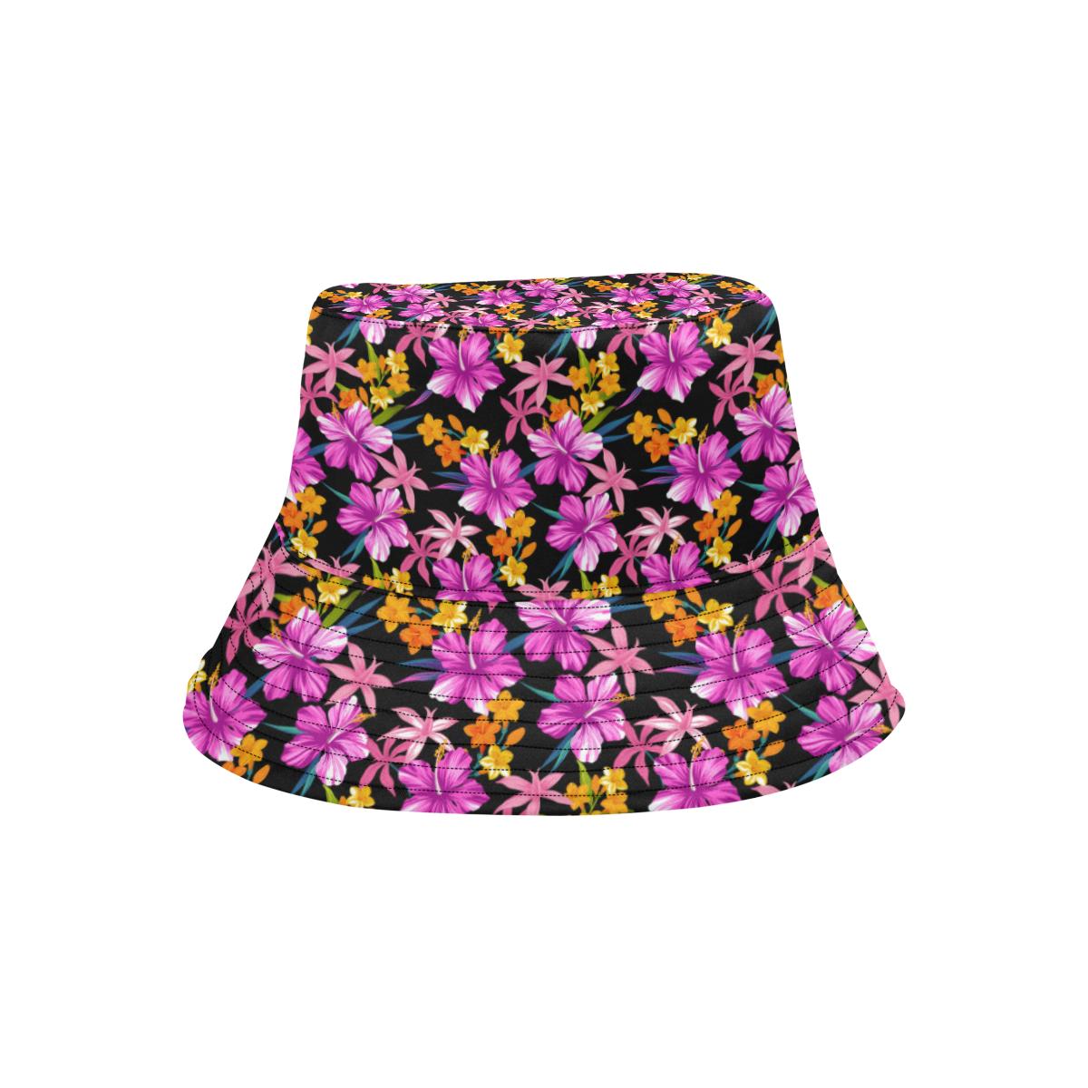 Tropical Folower Pink Hibiscus Print Unisex Bucket Hat