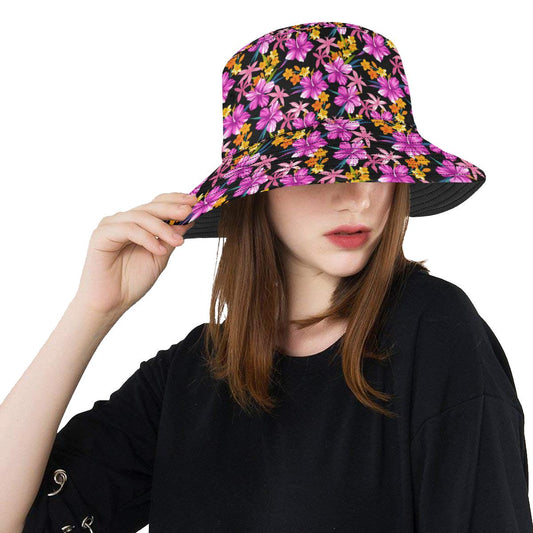 Tropical Folower Pink Hibiscus Print Unisex Bucket Hat