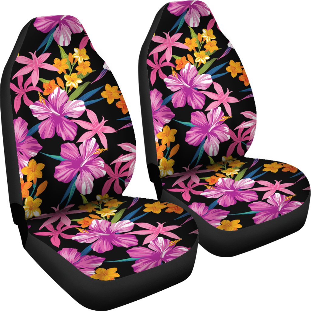 Tropical Folower Pink Hibiscus Print Universal Fit Car Seat Covers