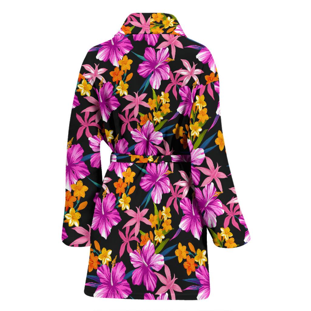 Tropical Folower Pink Hibiscus Print Women Bath Robe-JTAMIGO.COM