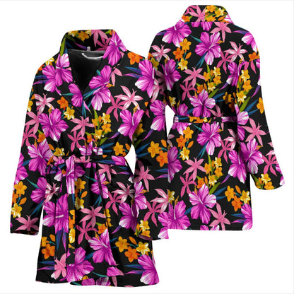 Tropical Folower Pink Hibiscus Print Women Bath Robe-JTAMIGO.COM