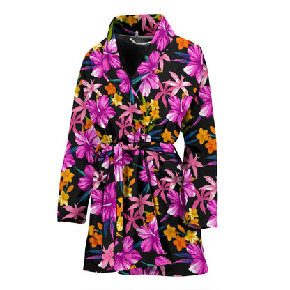 Tropical Folower Pink Hibiscus Print Women Bath Robe-JTAMIGO.COM