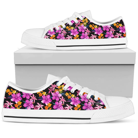 Tropical Folower Pink Hibiscus Print Women Low Top Shoes-JTAMIGO.COM