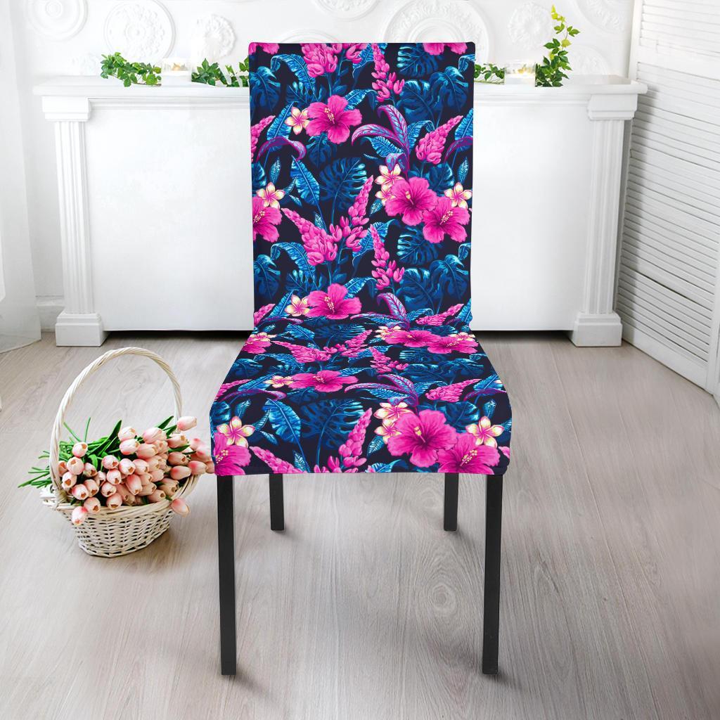 Tropical Folower Pink Themed Print Dining Chair Slipcover-JTAMIGO.COM
