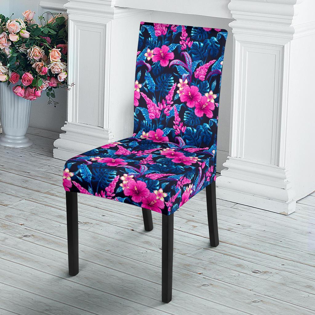 Tropical Folower Pink Themed Print Dining Chair Slipcover-JTAMIGO.COM