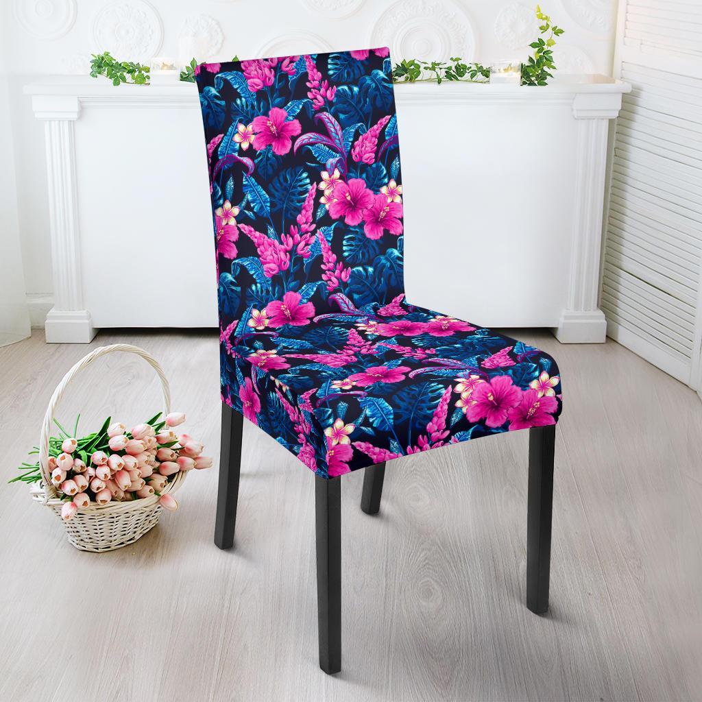 Tropical Folower Pink Themed Print Dining Chair Slipcover-JTAMIGO.COM