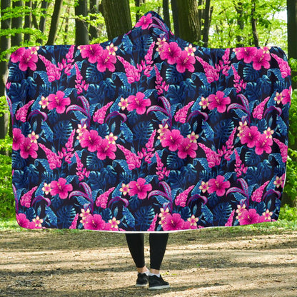 Tropical Folower Pink Themed Print Hooded Blanket-JTAMIGO.COM