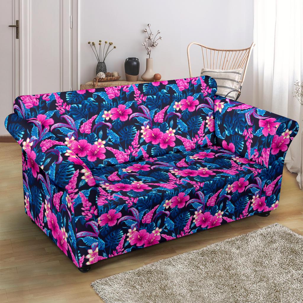 Tropical Folower Pink Themed Print Loveseat Slipcover-JTAMIGO.COM