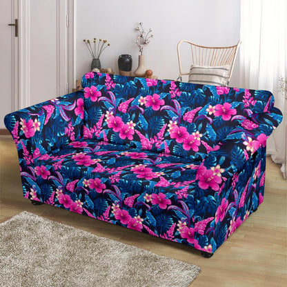 Tropical Folower Pink Themed Print Loveseat Slipcover-JTAMIGO.COM