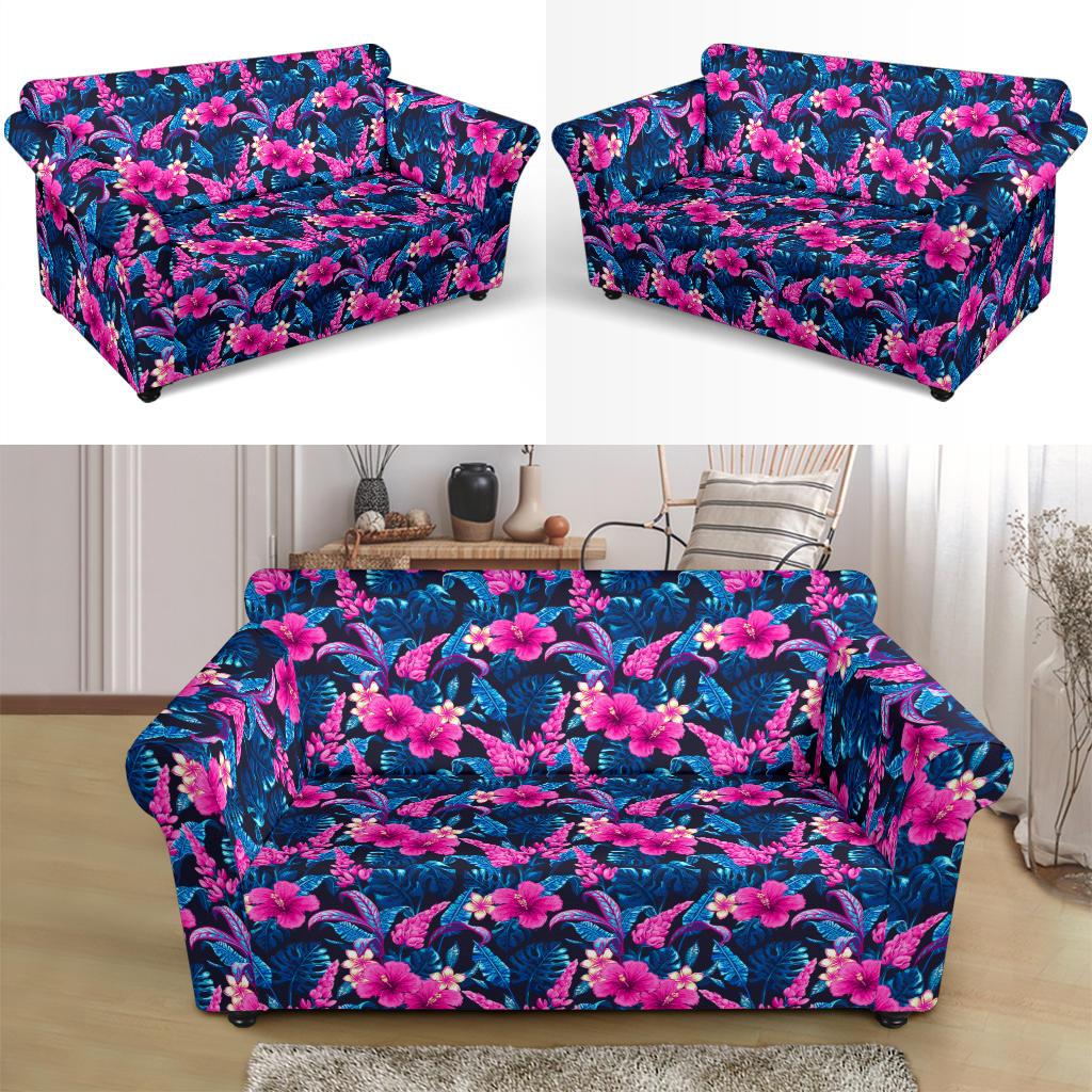 Tropical Folower Pink Themed Print Loveseat Slipcover-JTAMIGO.COM