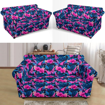 Tropical Folower Pink Themed Print Loveseat Slipcover-JTAMIGO.COM