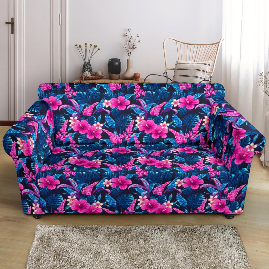 Tropical Folower Pink Themed Print Loveseat Slipcover-JTAMIGO.COM