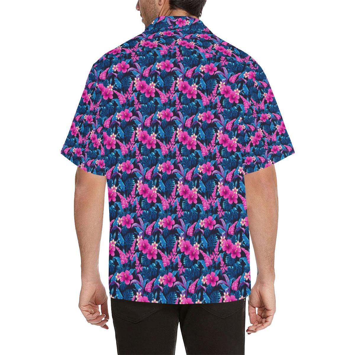 Tropical Folower Pink Themed Print Men Aloha Hawaiian Shirt