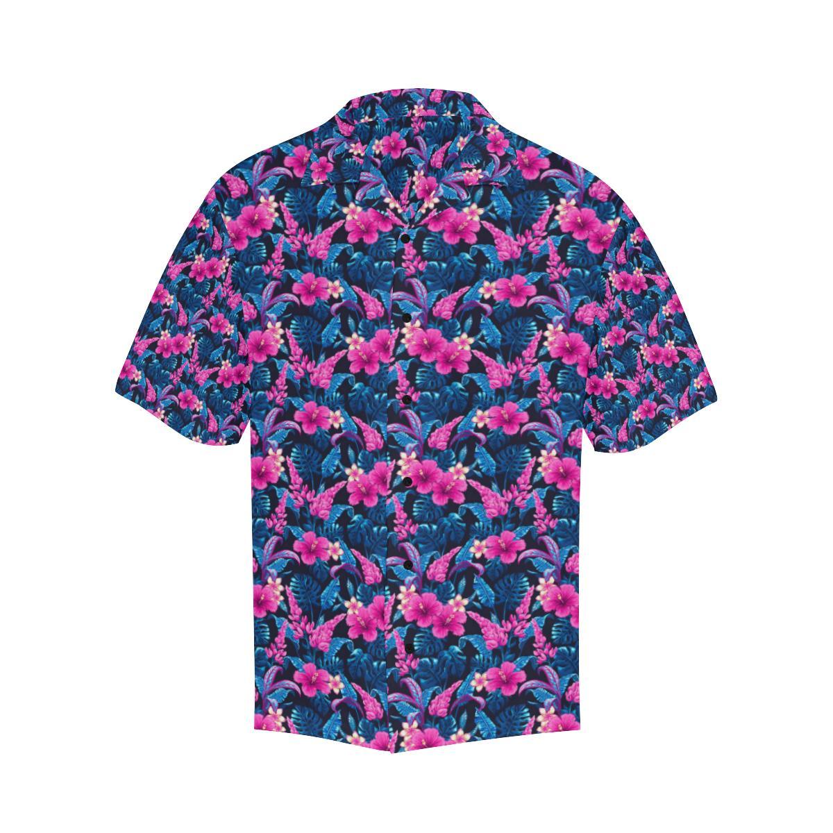 Tropical Folower Pink Themed Print Men Aloha Hawaiian Shirt