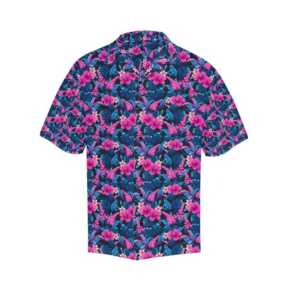 Tropical Folower Pink Themed Print Men Aloha Hawaiian Shirt