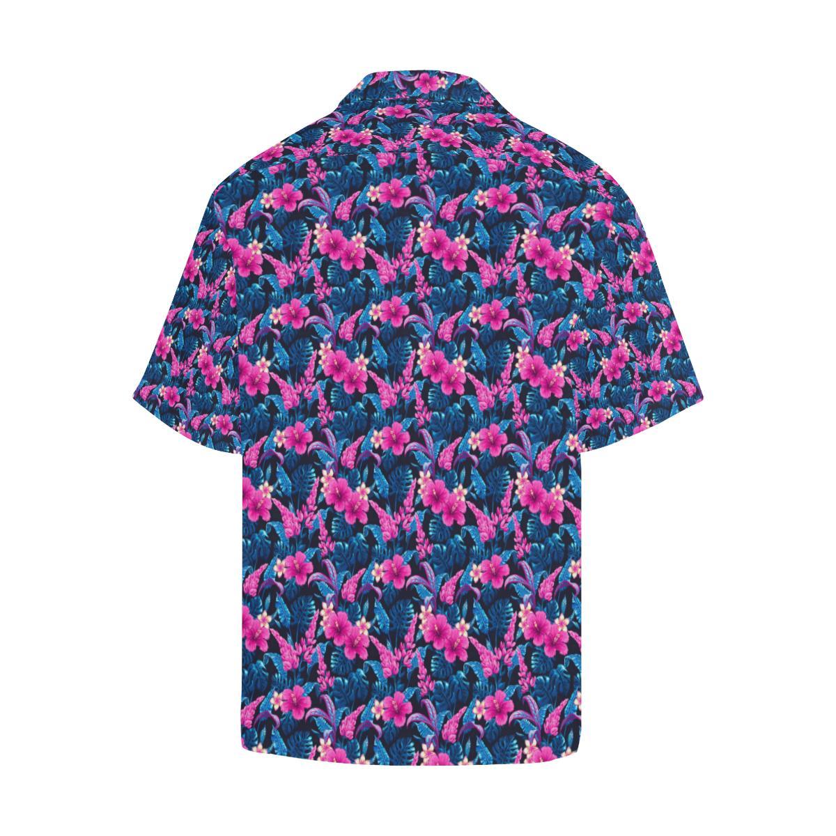 Tropical Folower Pink Themed Print Men Aloha Hawaiian Shirt