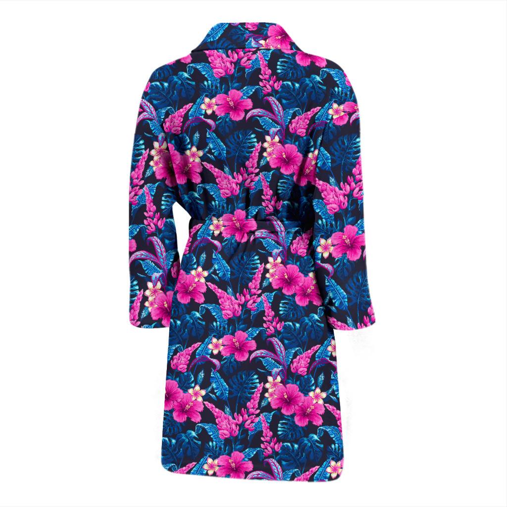 Tropical Folower Pink Themed Print Men Bath Robe-JTAMIGO.COM