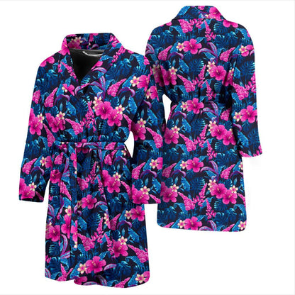 Tropical Folower Pink Themed Print Men Bath Robe-JTAMIGO.COM