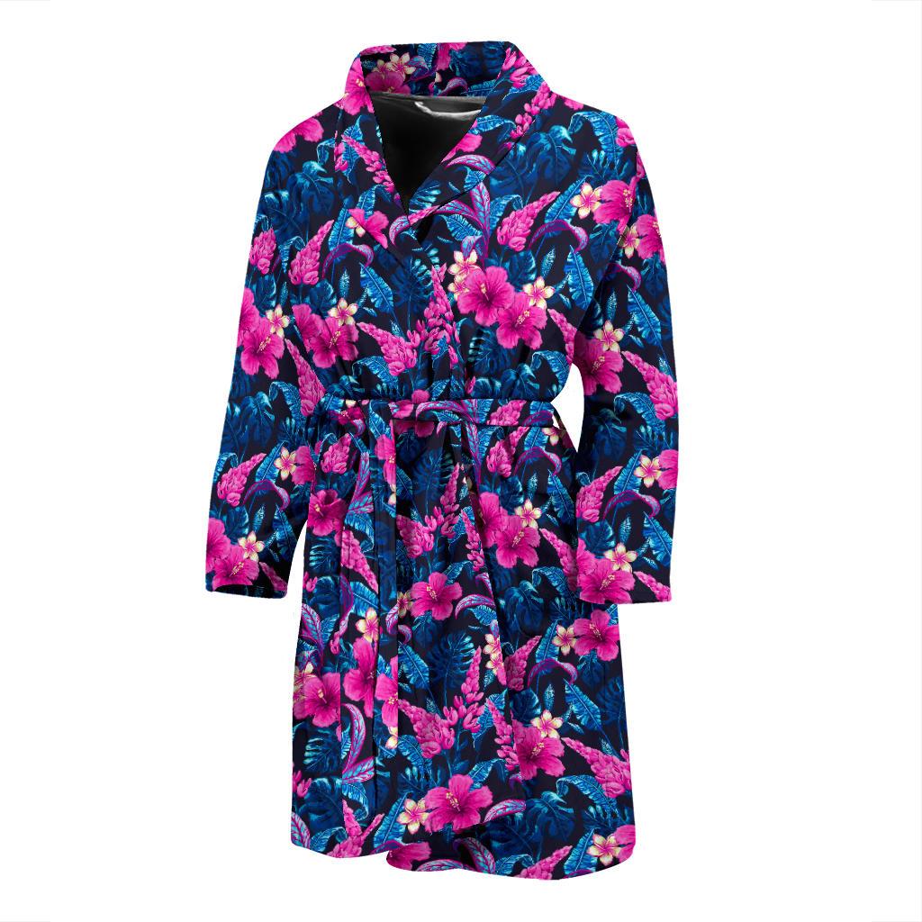 Tropical Folower Pink Themed Print Men Bath Robe-JTAMIGO.COM