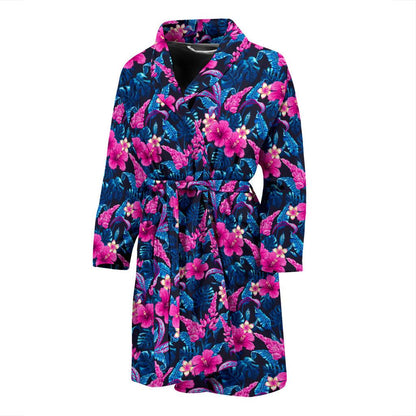 Tropical Folower Pink Themed Print Men Bath Robe-JTAMIGO.COM