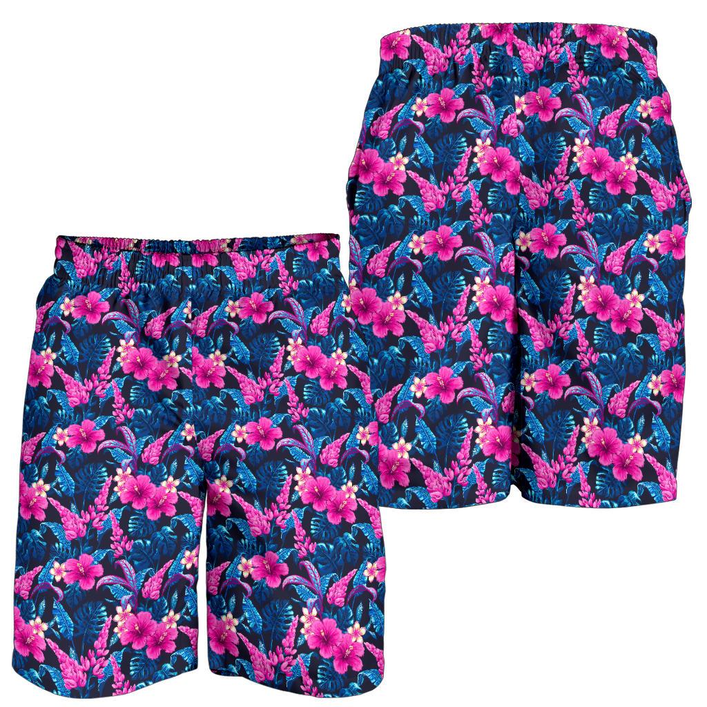 Tropical Folower Pink Themed Print Mens Shorts-JTAMIGO.COM