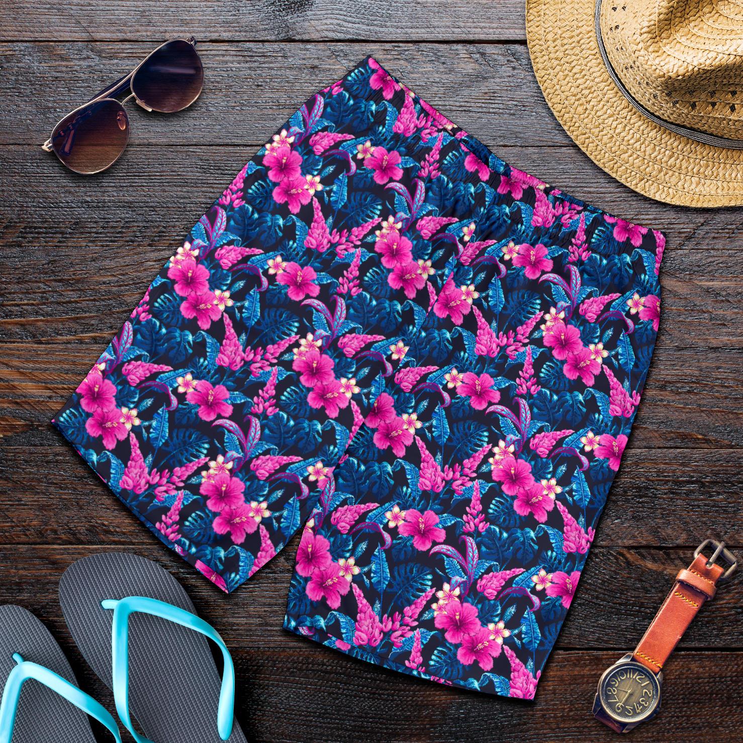 Tropical Folower Pink Themed Print Mens Shorts-JTAMIGO.COM