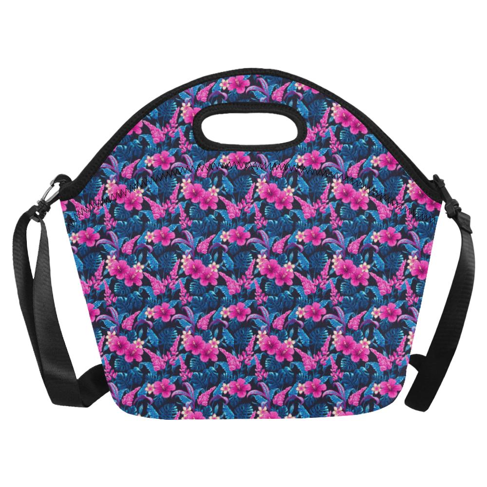 Tropical Folower Pink Themed Print Neoprene Lunch Bag (Model 1669)(Large)-JTAMIGO.COM