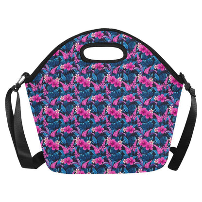 Tropical Folower Pink Themed Print Neoprene Lunch Bag (Model 1669)(Large)-JTAMIGO.COM