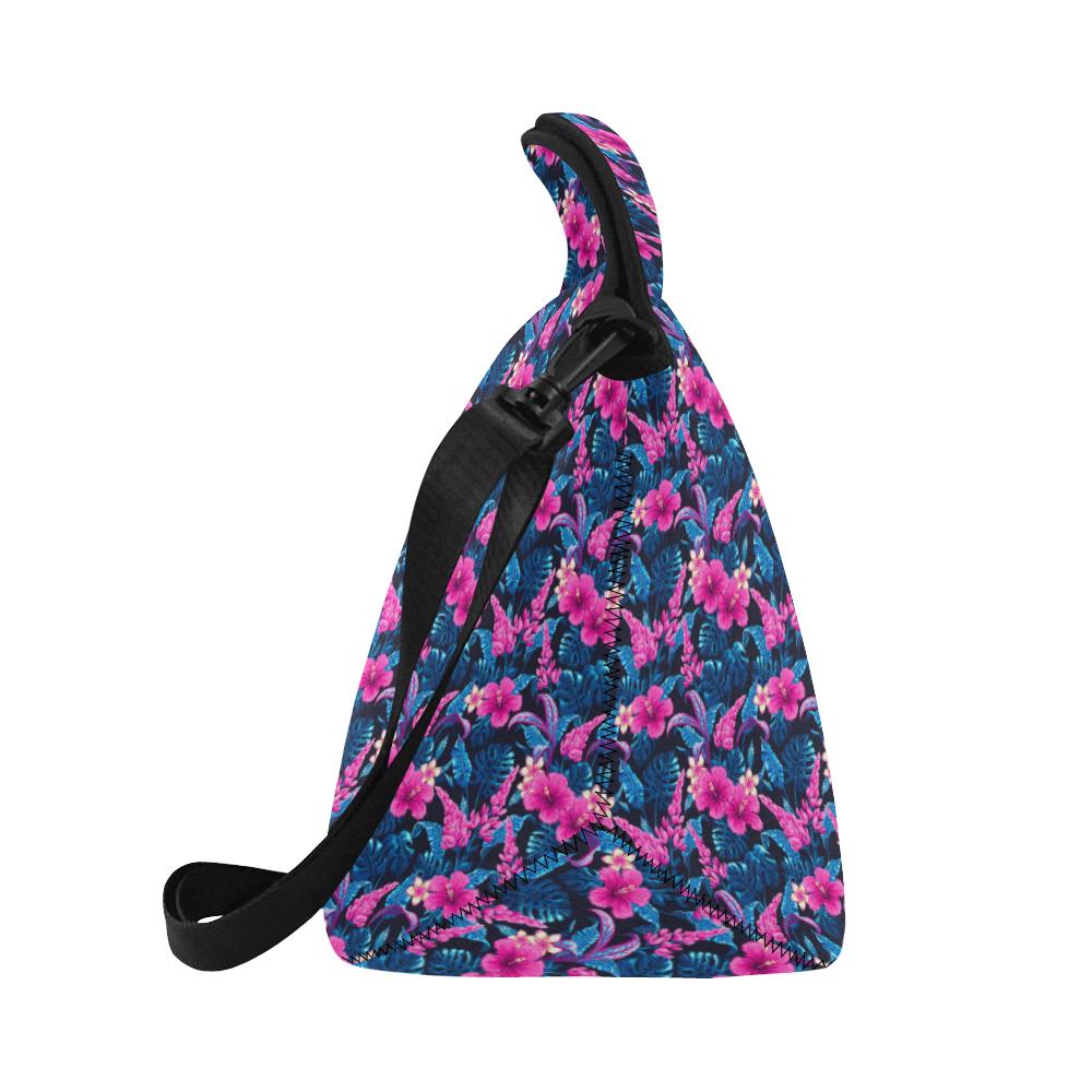 Tropical Folower Pink Themed Print Neoprene Lunch Bag (Model 1669)(Large)-JTAMIGO.COM